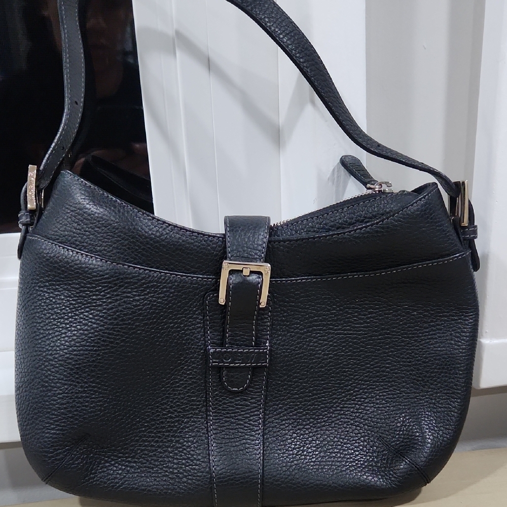 Loewe Senda Black Pebbled Leather Shoulder Bag With COA